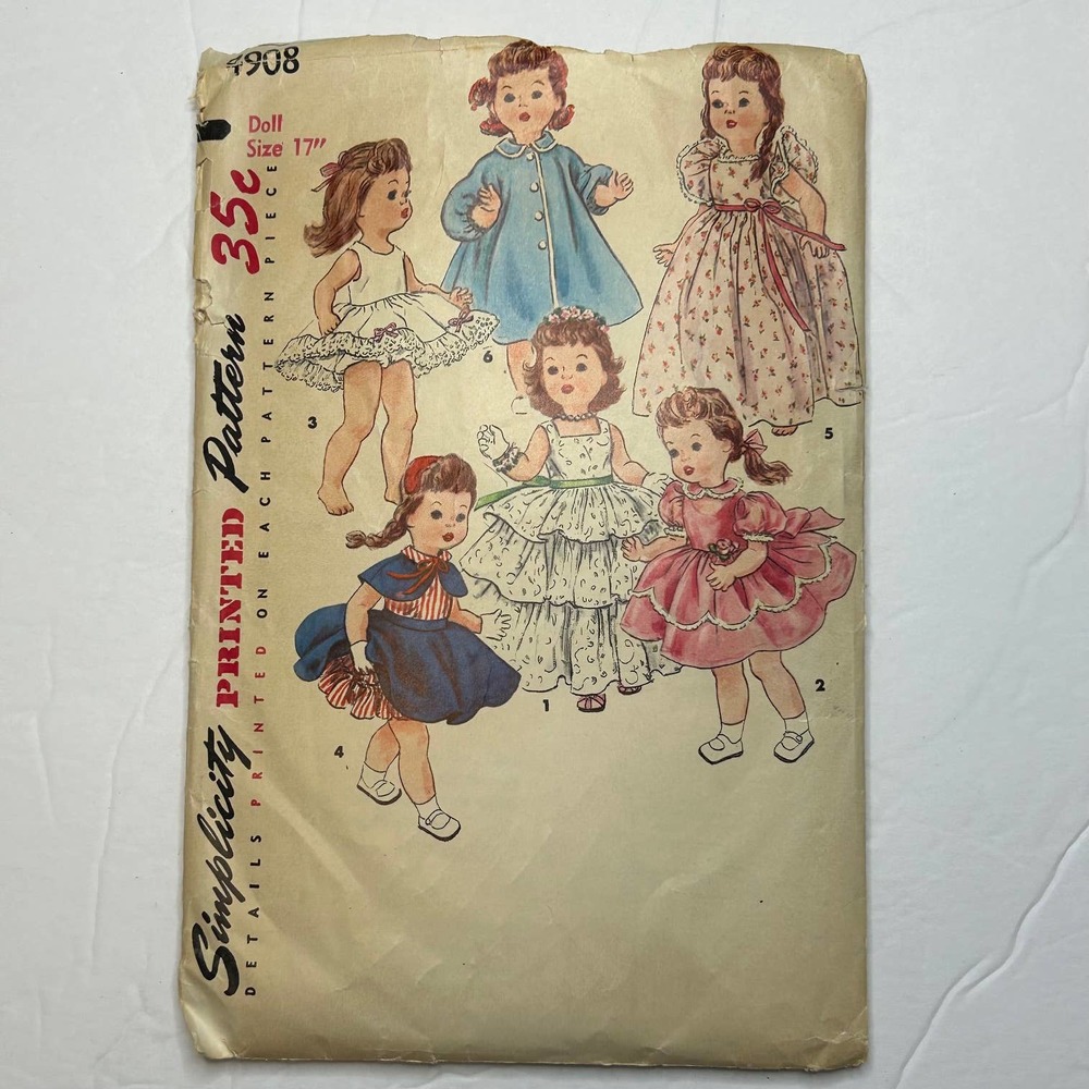 Simplicity Vintage 1950's Pattern #4908 Doll Wardrobe 17"